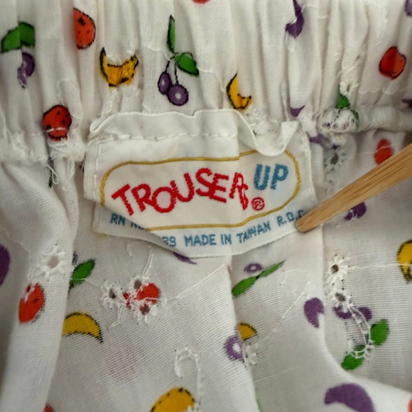 Vintage Trousers Up Fruit Print Eyelet Tiered Midi Skirt White Cotton Blend SZ L - Picture 7 of 10